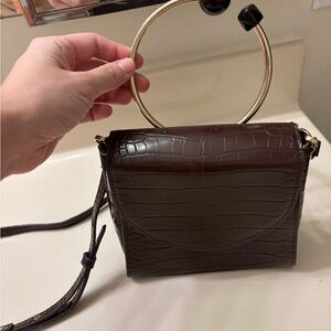Mango Rigid handle faux crocodile skin bag brown chocolate brown